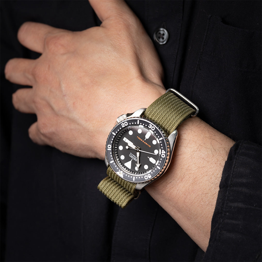 time+ Ribbed Nylon Military Watch Strap Army Green