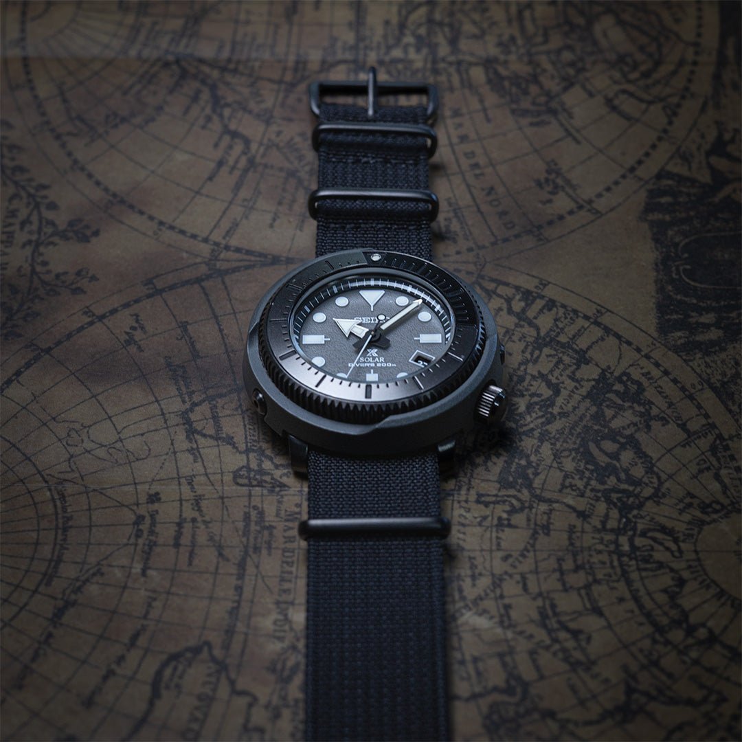 time+ Ribbed Nylon Military Watch Strap Black