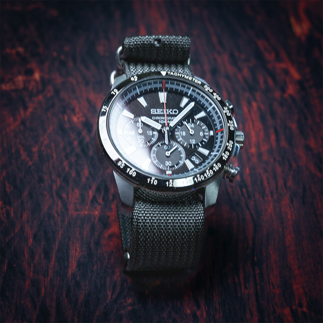 time+ Ribbed Nylon Military Watch Strap Dark Grey