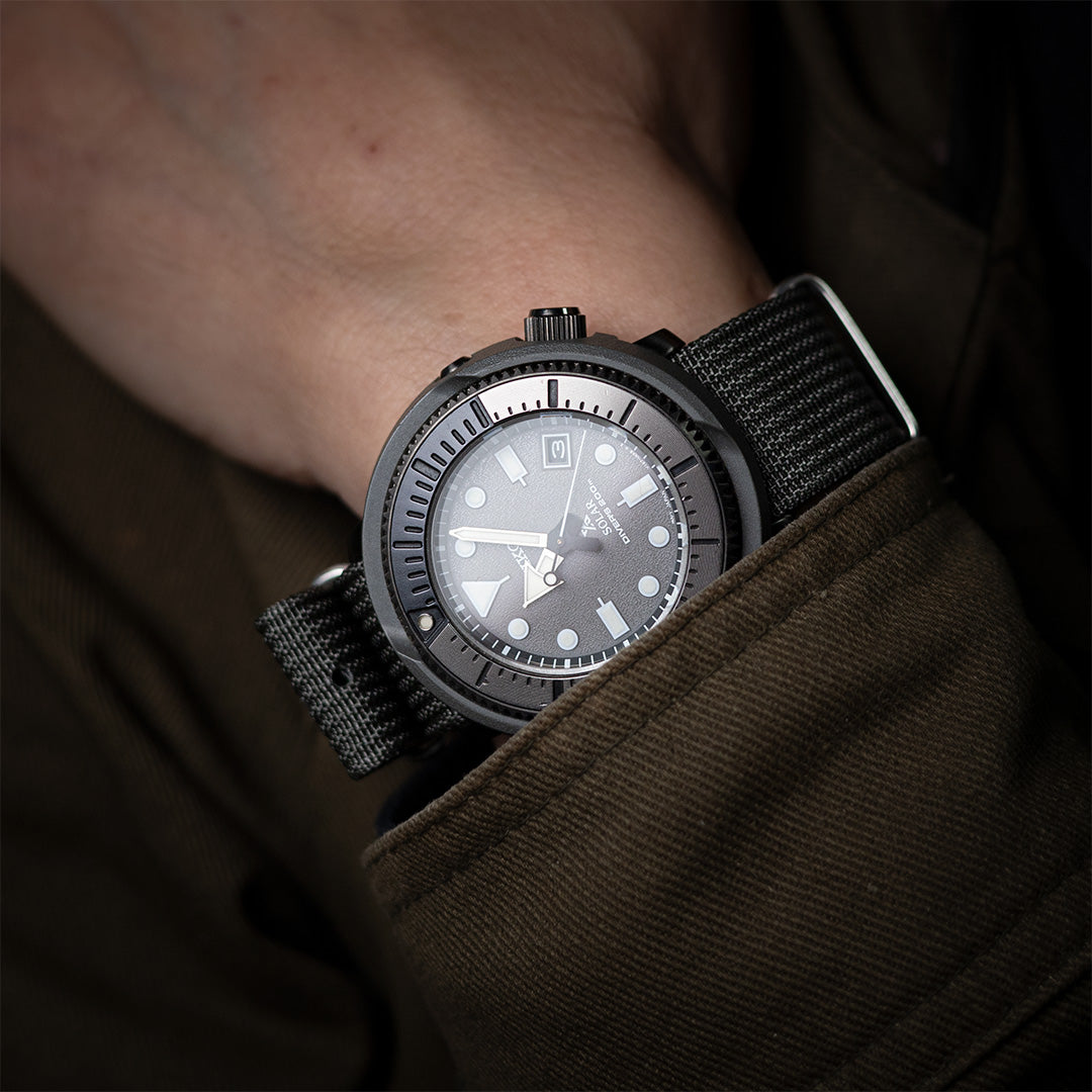 time+ Ribbed Nylon Military Watch Strap Dark Grey