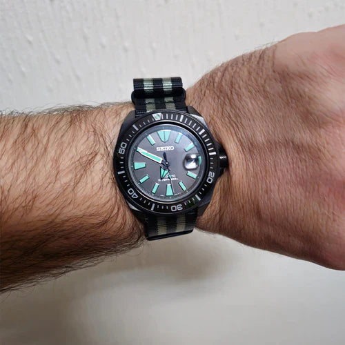 time+ Ballistic Nylon Military Watch Strap Bond on SEIKO Prospex Automatic Diver Samurai Black Limited Edition