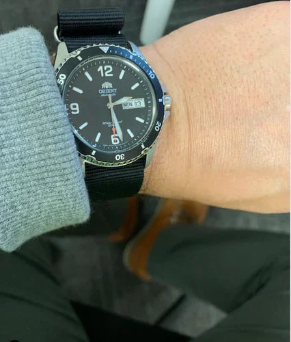time+ Ballistic Nylon Military Watch Strap Black on ORIENT DIVER - time+
