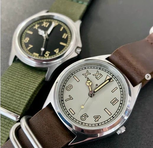 time+ 5-ring Oil Leather Military Watch Strap Brown &  Ballistic Nylon Military Watch Strap Olive on CUSTOMIZED CITIZEN - time+