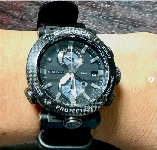 time+ 5-ring Seat Belt Nylon Military Watch Strap Black on CASIO G-SHOCK - time+