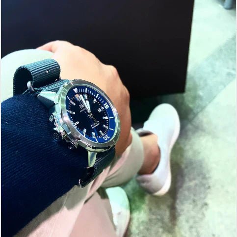 time+ Silky Seat Belt Nylon Military Watch Strap Black on IWC - time+