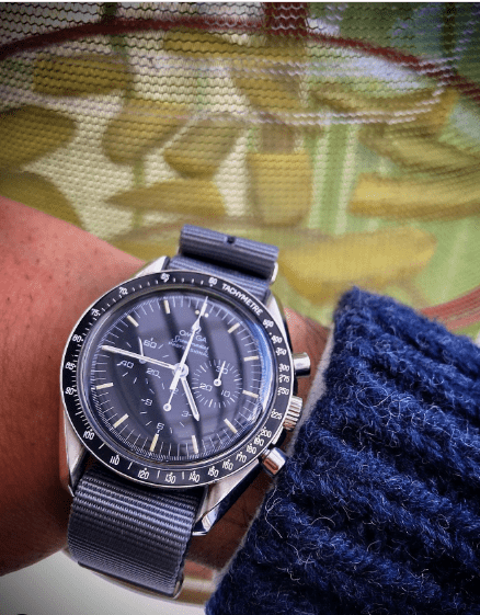 time+ Ballistic Nylon Military Watch Strap Light Grey on OMEGA Speedmaster - time+