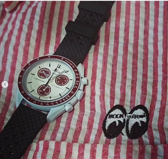 time+ FKM Rubber Tropical Quick Release Watch Strap Black on OMEGA