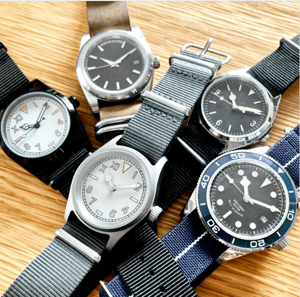 time+ Ballistic Nylon Military Watch Strap Light Grey,Black & 5-ring Distressed Leather Military Watch Strap Vintage Brown  on CITIZEN MOD, SEIKO MOD - time+