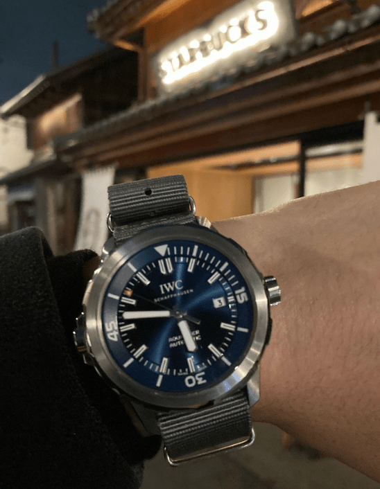 time+ Ballistic Nylon Military Watch Strap Light Grey on IWC aquatimer - time+