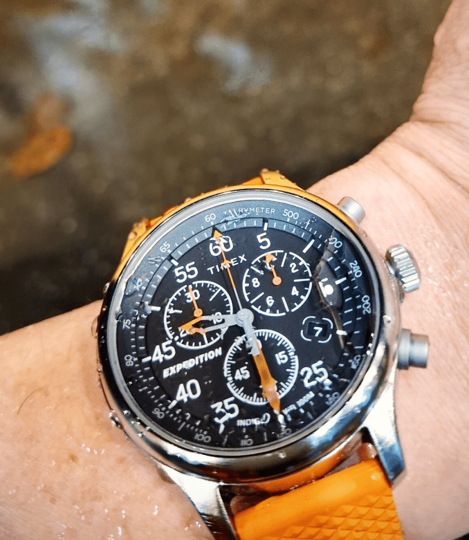 time+ FKM Rubber Fluororubber Tropical Style Quick Release 2 Piece Watch Strap Band Orange on TIMEX Expedition Chronograph - time+