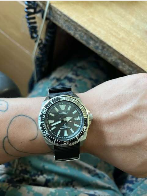 time+ Ballistic Nylon Military Watch Strap Black on SEIKO Samurai