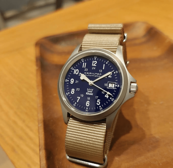 time+ Ballistic Nylon Military Watch Strap Beige on HAMILTON KHAKI - time+