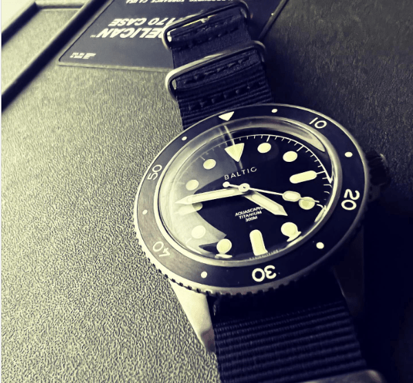 time+ Ballistic Nylon Military Watch Strap Black on BALTIC AQUASCAPHE TITANIUM - time+