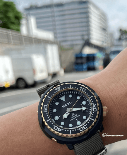 time+ Ballistic Nylon Military Watch Strap Dark Grey on SEIKO TUNA SNE498 - time+