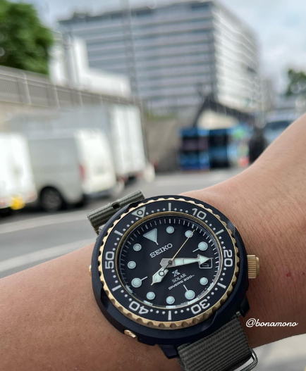 time+ Ballistic Nylon Military Watch Strap Dark Grey on SEIKO TUNA SNE498