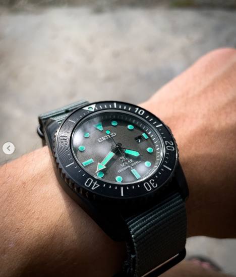 time+ Ballistic Nylon Military Watch Strap Dark Grey on SEIKO Solar Diver