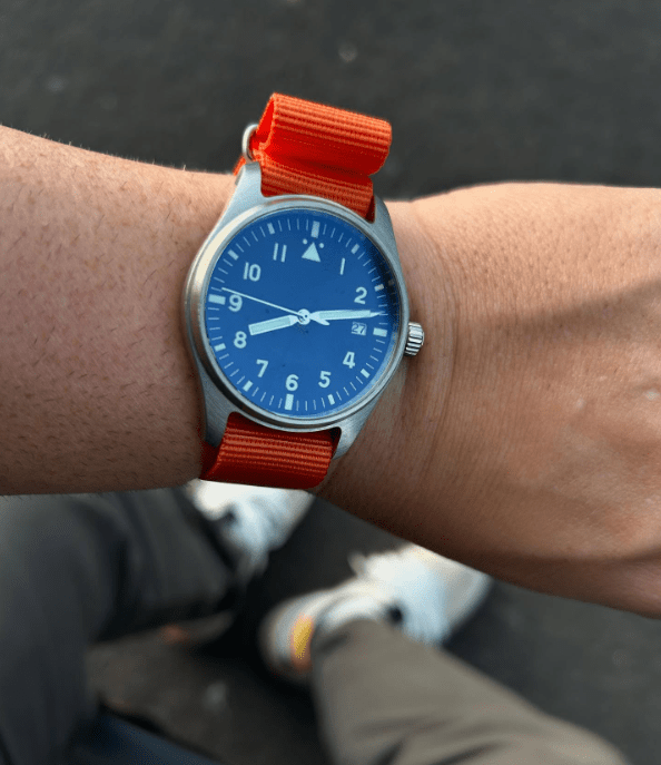 time+ Ballistic Nylon Military Watch Strap Orange on IWC homage pilotwatch - time+