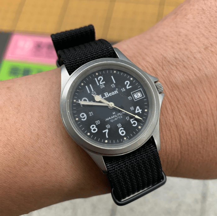 time+ Ribbed Nylon Military Watch Strap Black on Hamilton L.L. Bean - time+