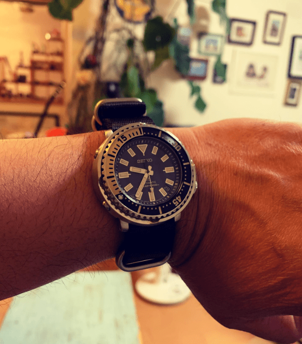 time+ 5-ring Seat Belt Nylon Military Watch Strap Black on SEIKO PROSPEX SBDY073 - time+