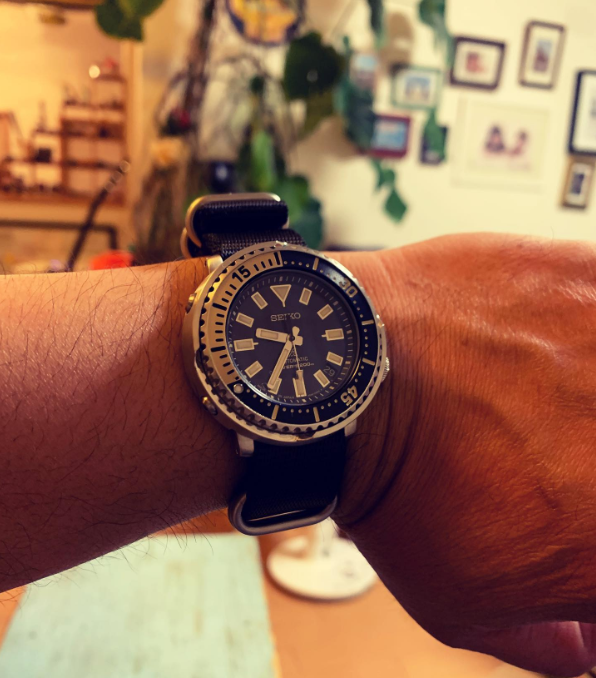 time+ 5-ring Seat Belt Nylon Military Watch Strap Black on SEIKO PROSPEX SBDY073