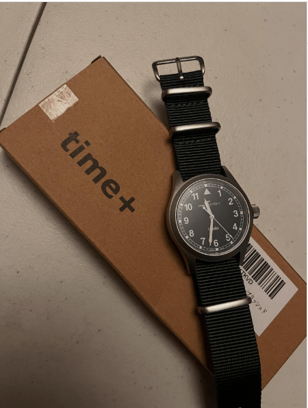 time+ Ballistic Nylon Military Watch Strap Black on HAMILTON Khaki Field Quartz - time+