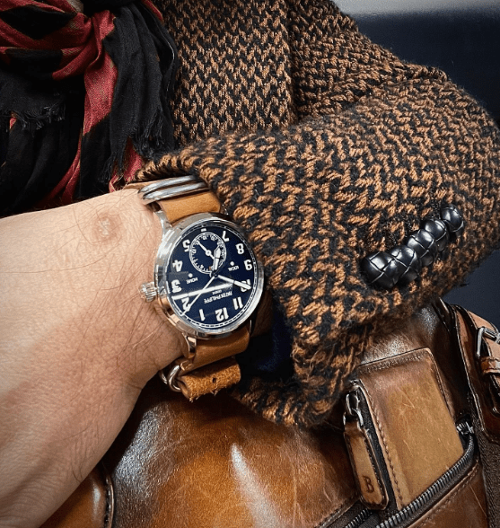 time+ 5-ring Distressed Leather Military Watch Strap Vintage Brown on PATEK PHILIPPE - time+