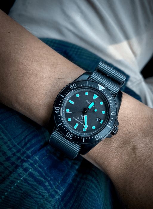 time+ Ballistic Nylon Military Watch Strap Dark Grey - Matte Black on SEIKO SNE587P1