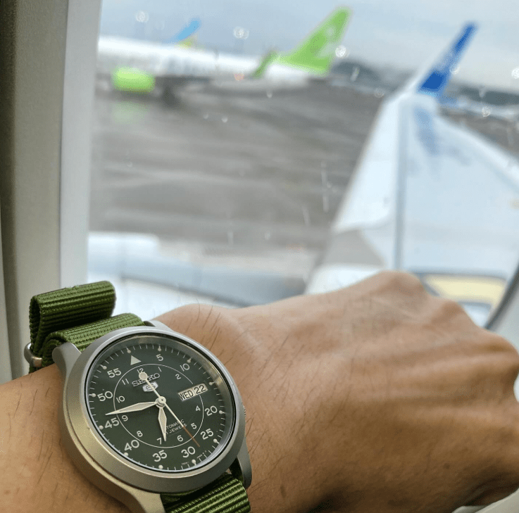 time+ Ballistic Nylon Military Watch Strap Olive - Brushed on SEIKO 5 - time+