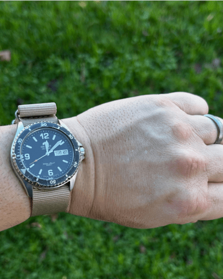 time+ Ballistic Nylon Military Watch Strap Beige on Orient Diver - time+