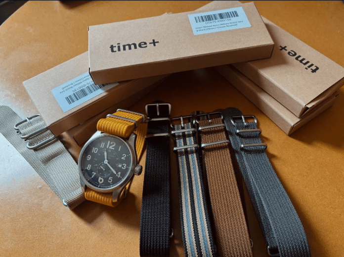 time+ Ribbed Nylon Military Watch Strap Mustard Yellow on Hamilton - time+
