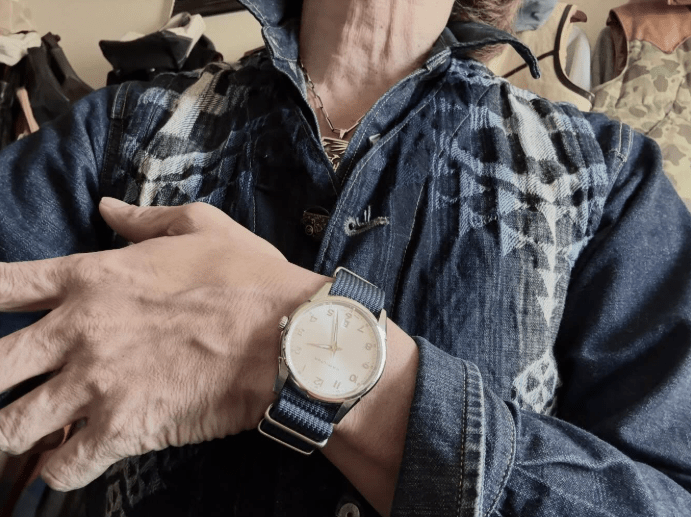 time+ Ribbed Nylon Military Watch Strap Navy Bond on Hamilton - time+