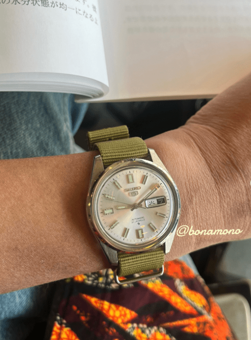 time+ Ballistic Nylon Military Watch Strap / Olive - Brushed on SEIKO 5 - time+