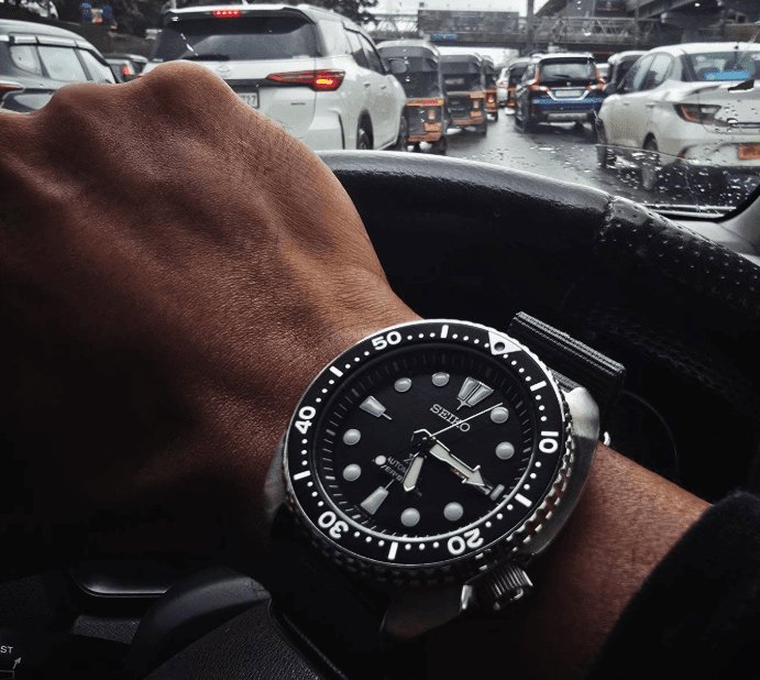 time+ Ballistic Nylon Military Watch Strap / Dark Grey - Brushed on SEIKO Turtle - time+