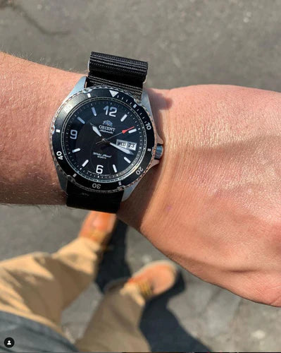 time+ Ballistic Nylon Military Watch Strap Black on ORIENT Divers