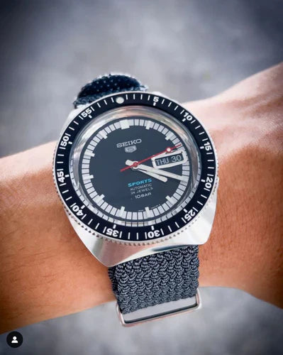time+ Perlon Military Watch Strap Grey on SEIKO SRPK17K1