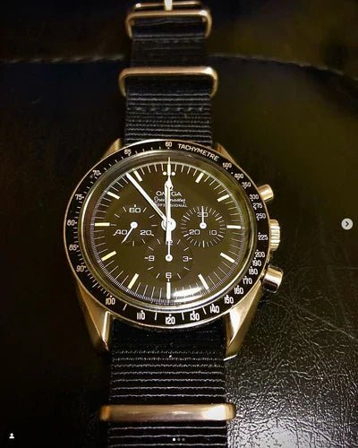 time+ Ballistic Nylon Military Watch Strap Black on OMEGA Speedmaster Professional - time+