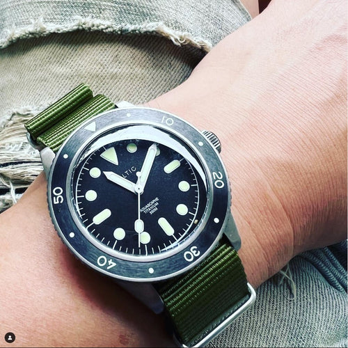 time+ Ballistic Nylon Military Watch Strap Olive on BALTIC AQUASCAPHE TITANIUM Black