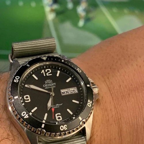 time+ Ballistic Nylon Military Watch Strap Light Grey on ORIENT Diver - time+