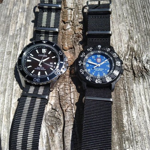 time+ Ballistic Nylon Military Watch Strap Bond on CITIZEN and Black on LUMINOX - time+