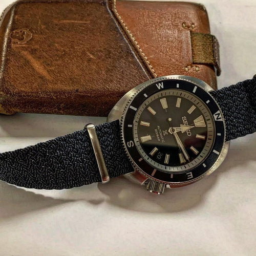 time+ Perlon Military Watch Strap Navy on SEIKO Turtle