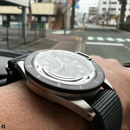 time+ Ballistic Nylon Watch Strap Black on YEMA SUPERMAN MAXI DIAL LIMITED EDITION