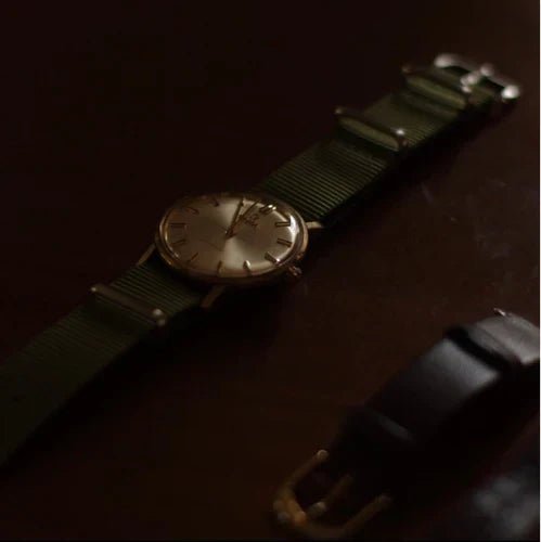 time+ Ballistic Nylon Military Watch Strap Olive on OMEGA Seamaster vintage - time+