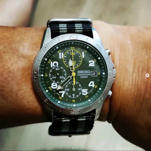 time+ Ballistic Nylon Military Watch Strap Bond on SEIKO Chronograph - time+