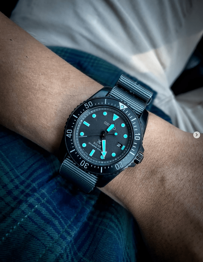 time+ Ballistic Nylon Military Watch Strap Dark Grey - Matte Black on SEIKO SNE587 - time+