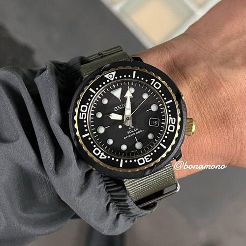 time+ Ballistic Nylon Military Watch Strap Dark Grey on SEIKO TUNA - time+