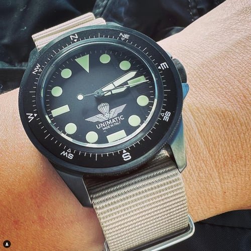 time+ Ballistic Nylon Military Watch Strap Beige on UNIMATIC U1-PAN - time+