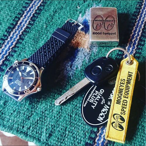 time+ FKM Rubber Tropical Style Watch Strap Navy on OMEGA Seamaster - time+