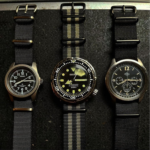 time+ Ballistic Nylon Military Watch Strap Black & Bond & Dark Grey on SEIKO…