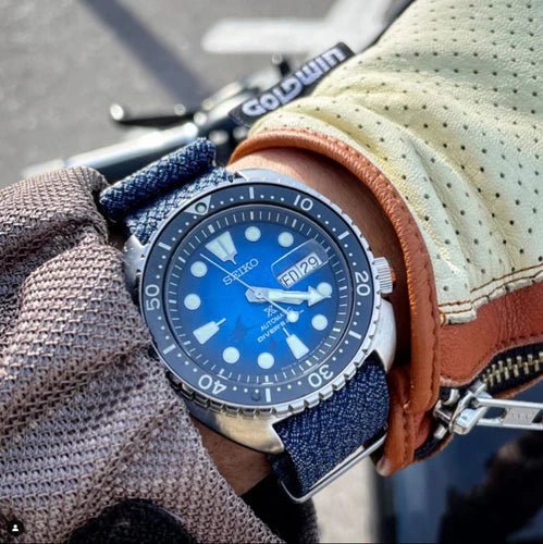 time+  Perlon Military Watch Strap Navy on SEIKO SRPE39 - time+