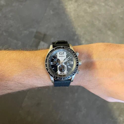 time+ FKM Rubber Tropical Quick Release Watch Strap Black on Doxa Trofeo - time+